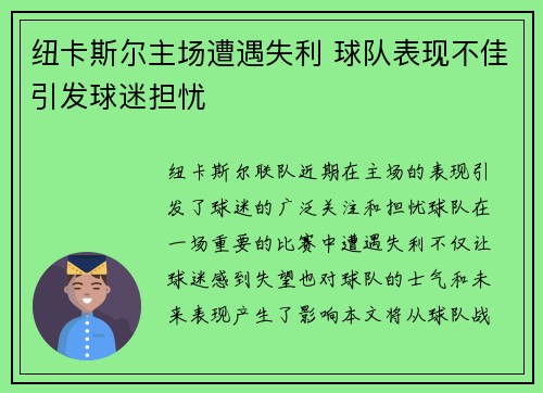 纽卡斯尔主场遭遇失利 球队表现不佳引发球迷担忧