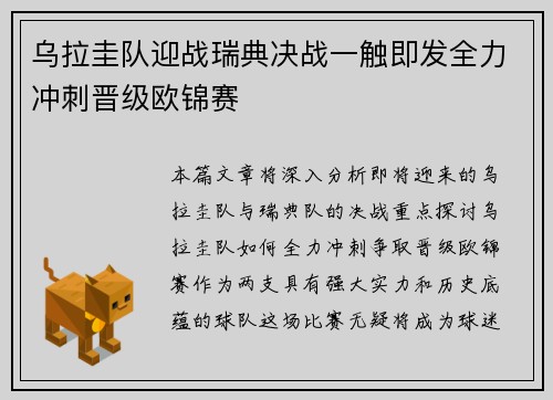 乌拉圭队迎战瑞典决战一触即发全力冲刺晋级欧锦赛