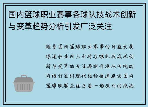 国内篮球职业赛事各球队技战术创新与变革趋势分析引发广泛关注